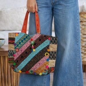 Radiant patchwork tote bag